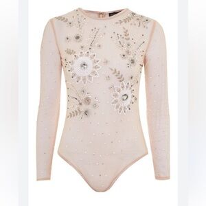 Top Shop Sheer Bodysuit - Beige/Floral - Size 2